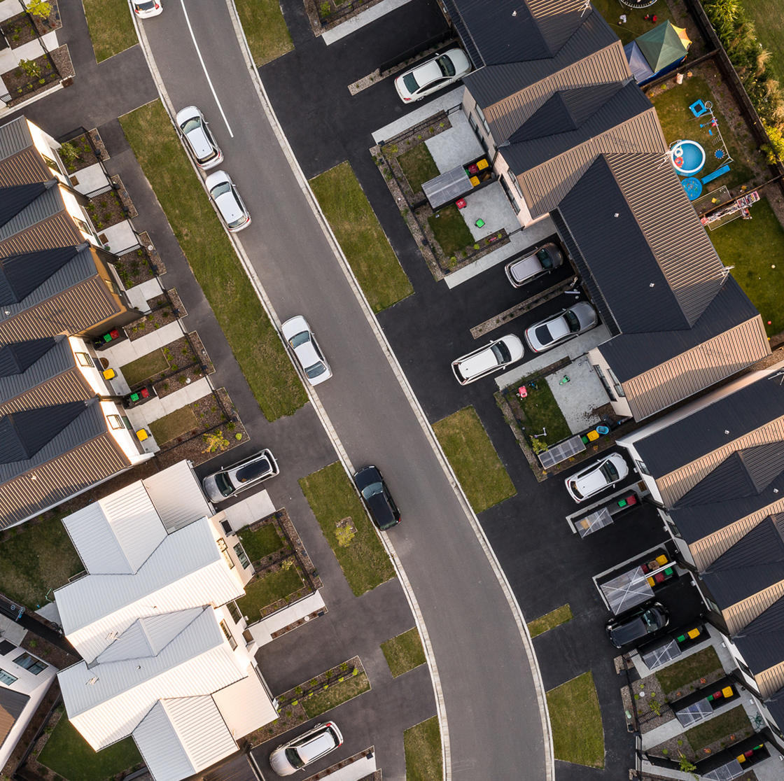 Birds eye view of the Residencies at Karamū, a residential development in Broomfield, Christchurch.