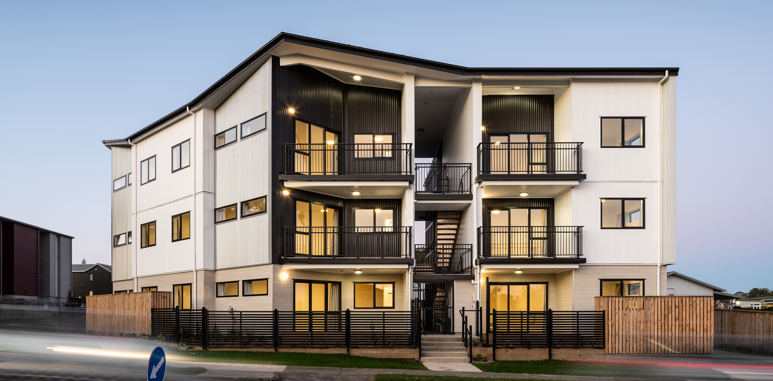 Three-level walk-up apartment building in Papatoetoe, Auckland.